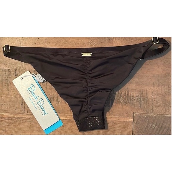 Beach Bunny Ava Skimpy Bikini Bottoms Black Mesh Gold Detail Adjustable XL NWT - Picture 4 of 10